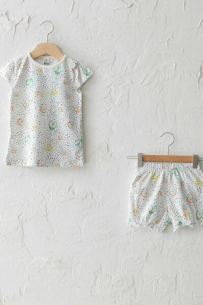 LC Waikiki Baby Girl Ecru Printed Lra Pajama Set