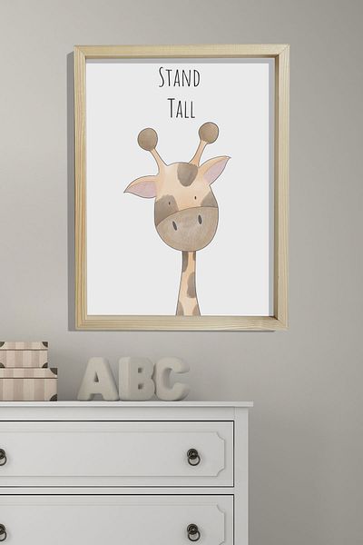 Dekor Loft Pictură murală pentru camera bebelușilor și copiilor cu cadru natural de pin Stand Up - Girafă