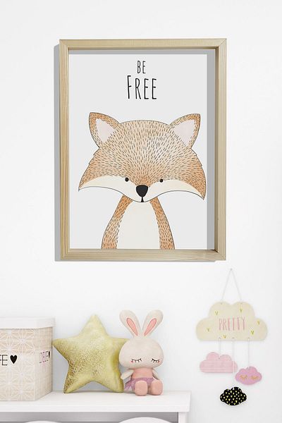 Dekor Loft Pictură murală pentru camera bebelușilor și copiilor cu cadru natural de pin Be Free - Fox