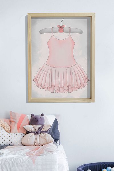 Dekor Loft Φόρεμα μπαλαρίνας με φυσικό πεύκο με πλαίσιο για μωρό και παιδικό δωμάτιο