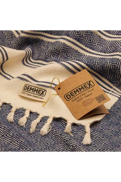 Demmex Organic Cotton Peshtemal, Bath and Beach Towel, Gots Organic Certificate, 180x90cm, 450gr, Navy Blue