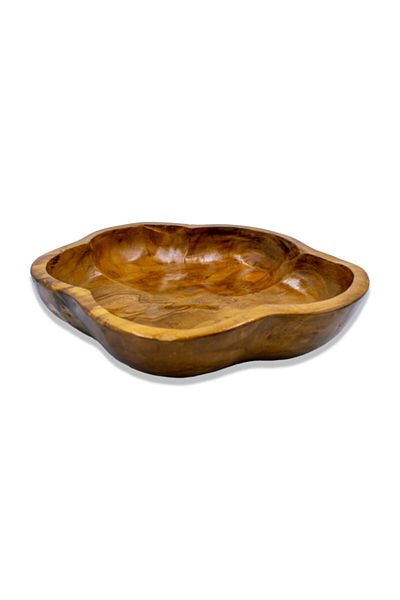 Hedicaret Wooden Bowl Daisy Teak Wood Decorative Gondola One Piece Handmade
