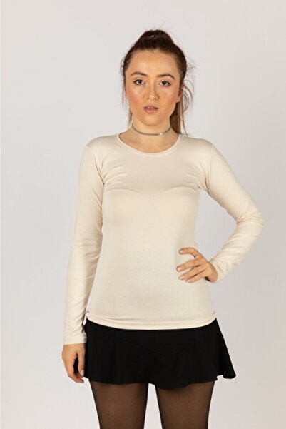 NACAR STORE Women's Cream Long Sleeve Lycra Combed Cotton Body