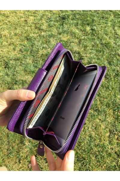 DERKON Flower of Life Printed Genuine Leather Purple Women's Wallet