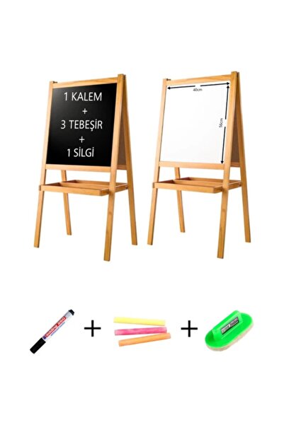 WoodMania Ayaklı Çocuk Yazı Tahtası Çift Taraflı Beyaz Tahta Ve Kara Tahta 45x110