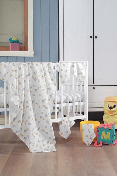 Evim Home Muslin Baby Blanket + Mouth Diaper (4 Pieces) 90*80, Yellow, Pamıra