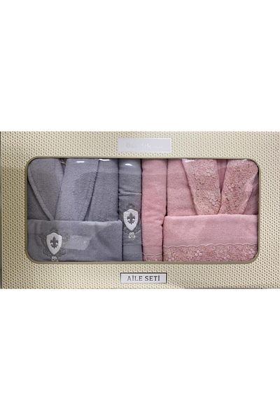 Özdilek Ece Grey-powder Family Bathrobe Set