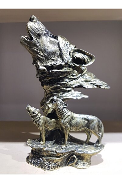 Dolu Hediyelik Uluyan Kurt Biblo Heykel - Gold