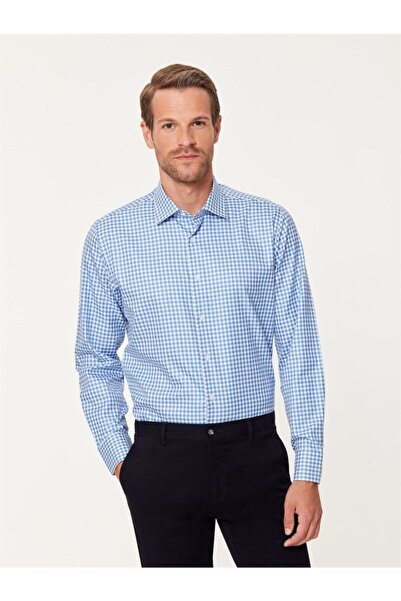 EMNANA Mavi Kareli Slim Fit Gömlek