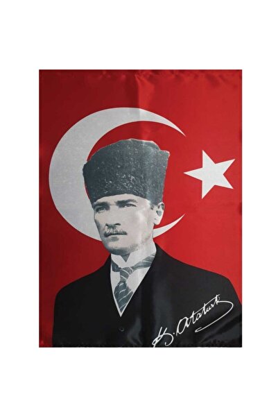 ÇELİKONLİNE Kalpaklı Atatürk Bayrağı Imzalı Saten Kumaş 70x105 Cm