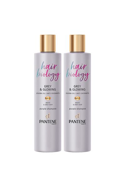Pantene Hair Biology - Anti-Orange 250ml x2, Silver/Purple Shampoo, For Blonde Hair