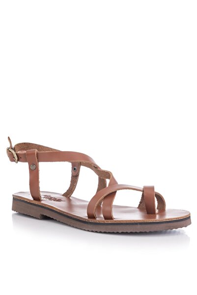 DaphneSandals El Yapımı Hakiki Deri Taba Kadın Sandalet - 5007