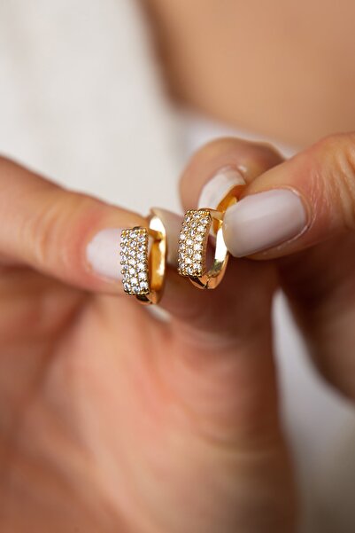 Elika Silver Kadın Altın Kaplama Taş Detaylı Küpe