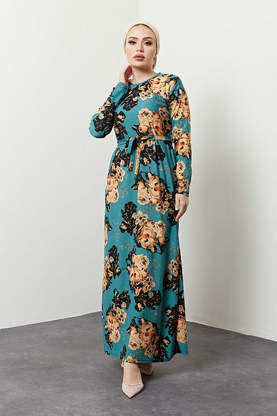 MODAEFA Rochie de damă albastră galbenă cu modele florale
