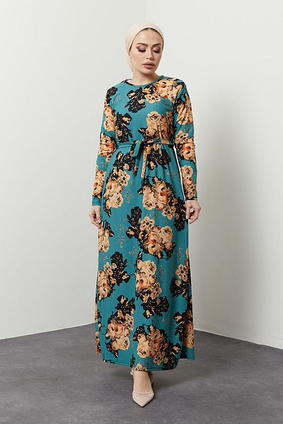 MODAEFA Rochie de damă albastră galbenă cu modele florale