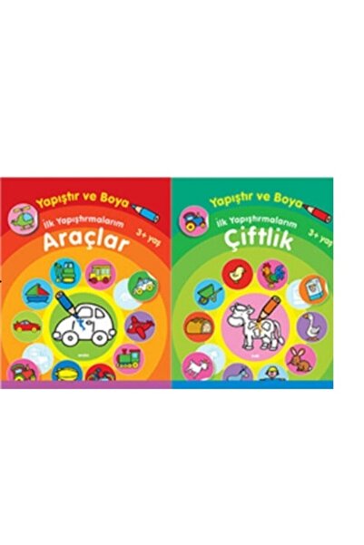 Parıltı Yayıncılık 3+Years Set of 2 Paste and Paint Activity Books Farm-Vehicles