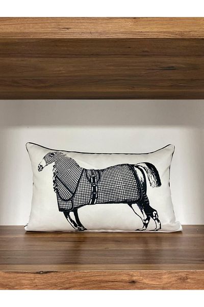 KIRLENTİM E569 Double Sided Horse Patterned Throw Pillow Cover with Piping on the Edges