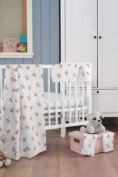 Evim Home Muslin Baby Blanket + Mouth Diaper (4 Pieces) 120*120, Powder, Tan