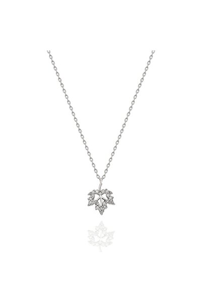 erkoç gold & silver Kadın Gümüş Taşlı Küçük Çınar Yaprağı Kolye 925 Ayar