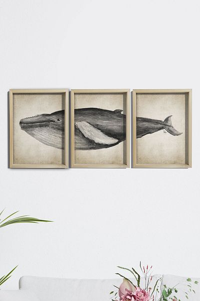 Dekor Loft Ζωγραφική τοίχου δωματίου Sailor με φυσικό πεύκο Αρχαία μπλε φάλαινα