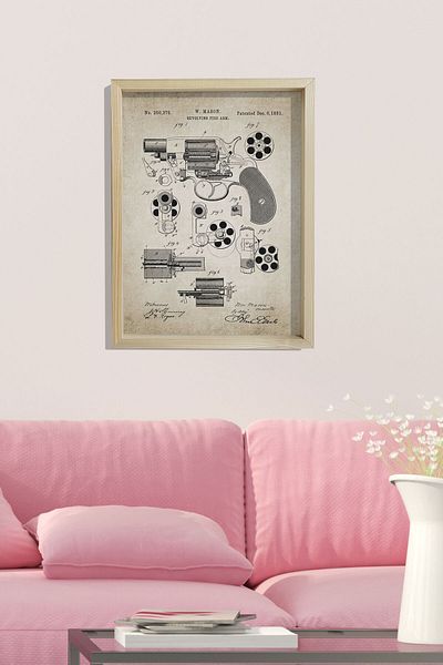Dekor Loft Pictură de perete în cadru de pin natural Patent pentru pistol Mason 1881