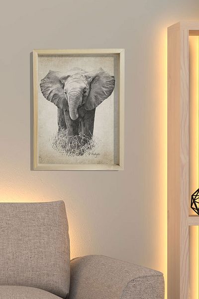 Dekor Loft Πίνακας τοίχου με φυσικό πεύκο Αρχαίος ελέφαντας