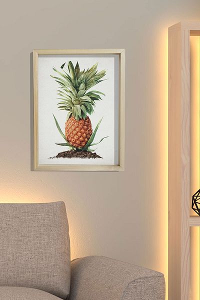 Dekor Loft Πίνακας τοίχου με φυσικό πεύκο με πλαίσιο ανανά
