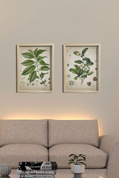 Dekor Loft Pictură de perete de bucătărie cu cadru de pin natural, plante antice de ceai și cafea