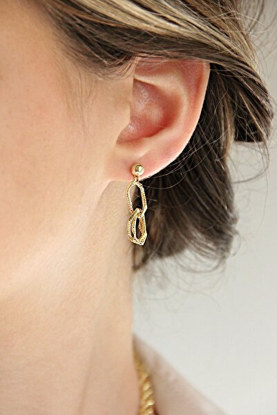 Argentum Concept Altın Kaplamalı 925 Ayar Gümüş Tasarım Zincir Model Küpe - K...