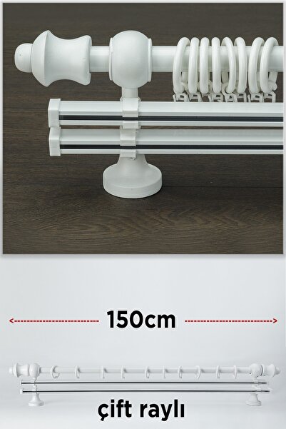 wenthi Suport pentru perdele din lemn alb rustic cu două șine Venti 150 cm