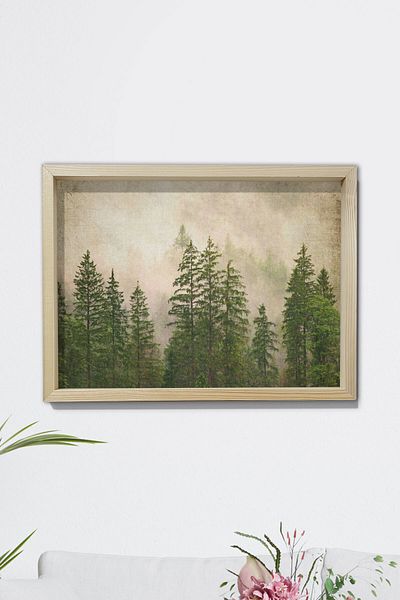 Dekor Loft Pictură de perete înrămată de pin natural Pădure înnegrită antică