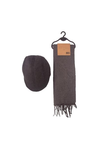 AlpCollection Men's Gray Acrylic Solid Color Scarf and Cap Set