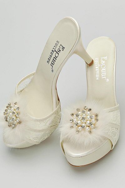 Espuar Furry Round Stone Heeled Slippers 538