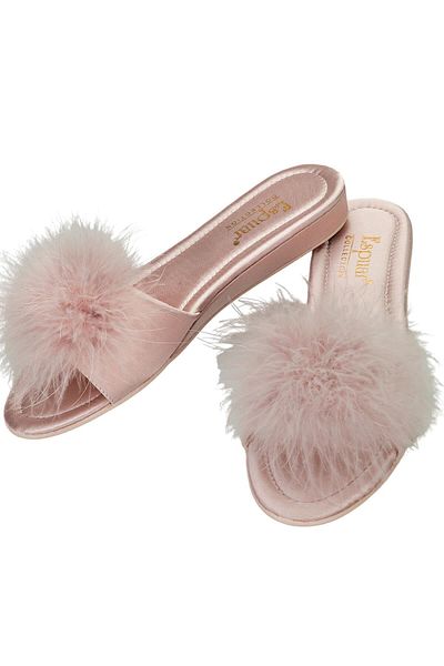 Espuar Women's Powder Feather Stoned Ballerina Slippers 533
