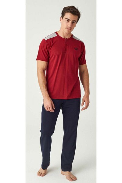 Mod Collection Men's Claret Red Navy 3-Piece Pajama Set with Shorts