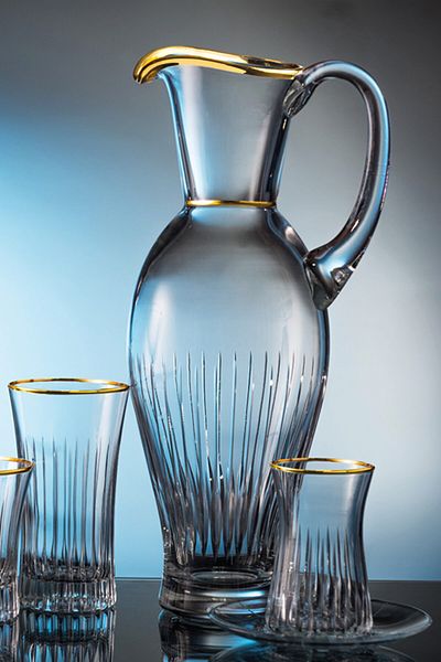 KCD Lavita Gold 49 Piece Glass Tableware Presentation Dowry Set Cutting Decor Water Cup Set