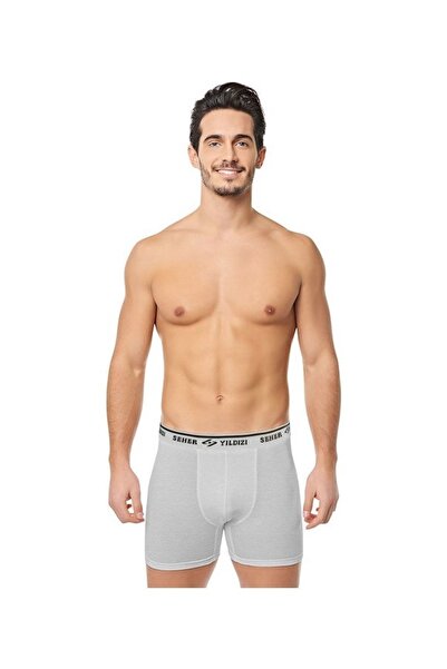 Seher Erkek Gri  Likralı Boxer 3'lü