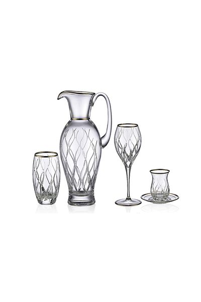 KCD Kilim Platinum 49 Piece Glass Tableware Presentation Dowry Set Cutting Decor Water Cup Set