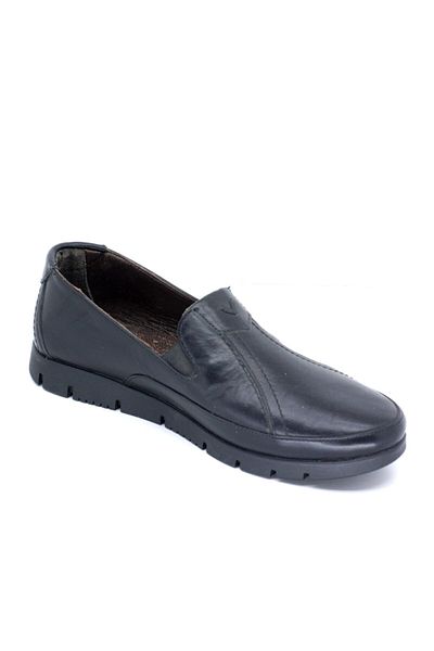 Epaş Women's Black Genuine Leather Orthopedic Daily Comfortable Ballerina Shoes