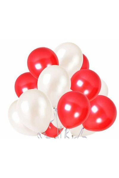 EXİZTİCARET 50 Pieces Metallic Pearlescent Quality Balloon Red-white-