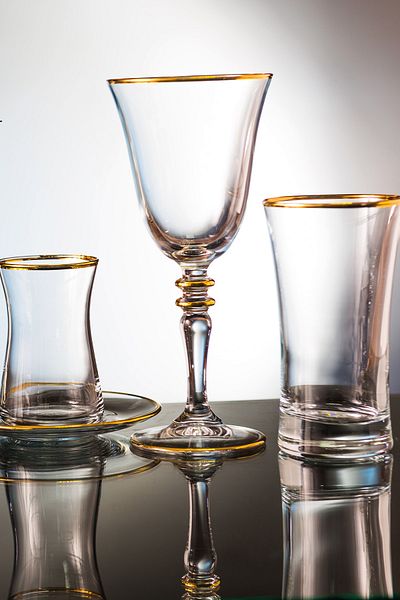 KCD Gold Glass Tableware Presentation Cutting Decor Water Cup Set 49 Pieces