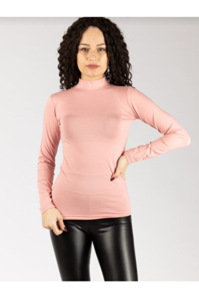 MaviMoure Kadın Pudra Pembe Yarım Boğazlı Penye Kumaş Body