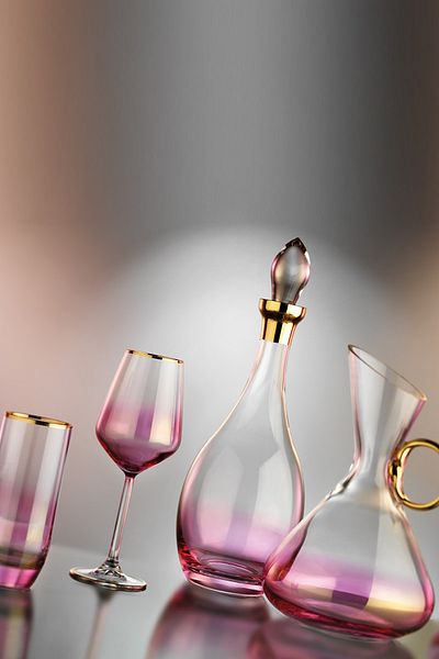 KCD Bolero Pink Glass Tableware Presentation Dowry Cutting Decor Water Cup Set 49 Pieces