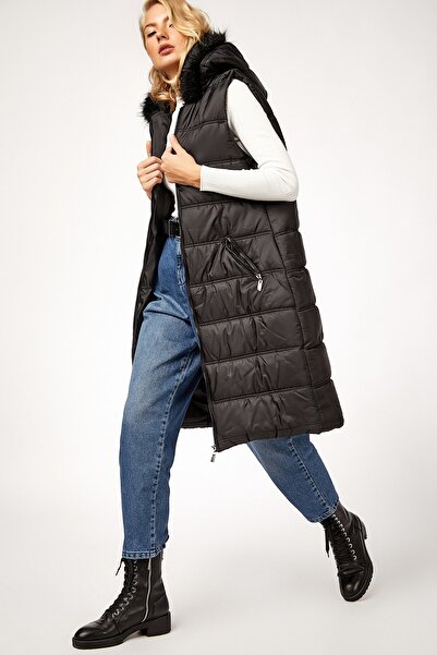 Bigdart Жіночий чорний надувний жилет з капюшоном з куртки