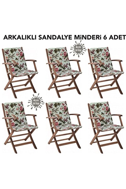 Vip Home Concept Market Ürünleri Sandalye Minderi 6 Adet Arkalıklı Büyük Ferm...