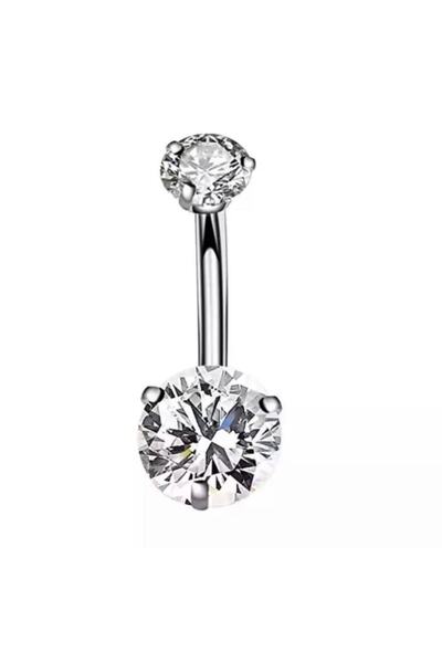 ACCESSORIES WORLD Kadın Zirkon Taşlı Kasisli Gümüş Renk Göbek Piercing