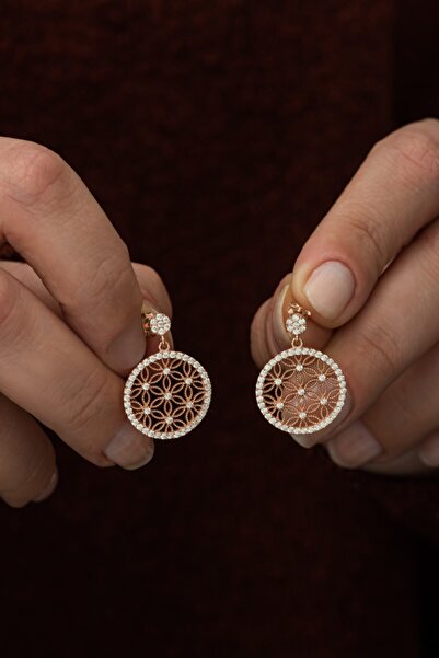 Nereze Uyumlu Rose Yaşam Çiçeği Küpe Gümüş Küpe 925 Ayar