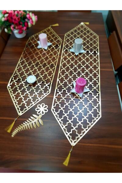 KEÇECİ ŞEYDA Altın Deri Takım Gold (1 Runner 120x32, 1 Runner 100x32)