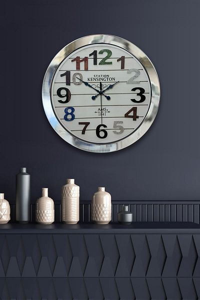 Kasva Concept Gift 36 cm Chrome Metal Colorful Number Wall Clock