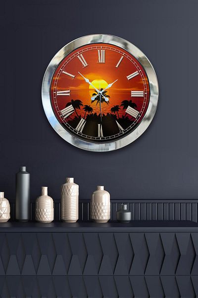 Kasva Concept Gift 36 cm Chrome Metal Sunset Wall Clock